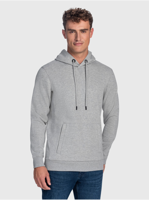 Girav Harvard lange grijs gemêleerde regular fit hoodie voor heren. Heeft een buikzak met twee roestvrijstalen YKK-ritsen aan de zijkanten.