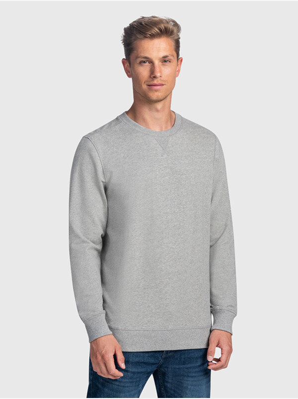 Lange grijs gemêleerde ronde hals regular fit Girav Princeton Light sweater voor mannen