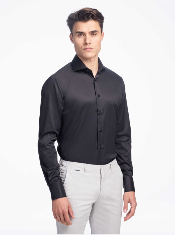 Zwart lang zakelijk heren overhemd Girav Livorno, modern fit, 100% luxe katoen
