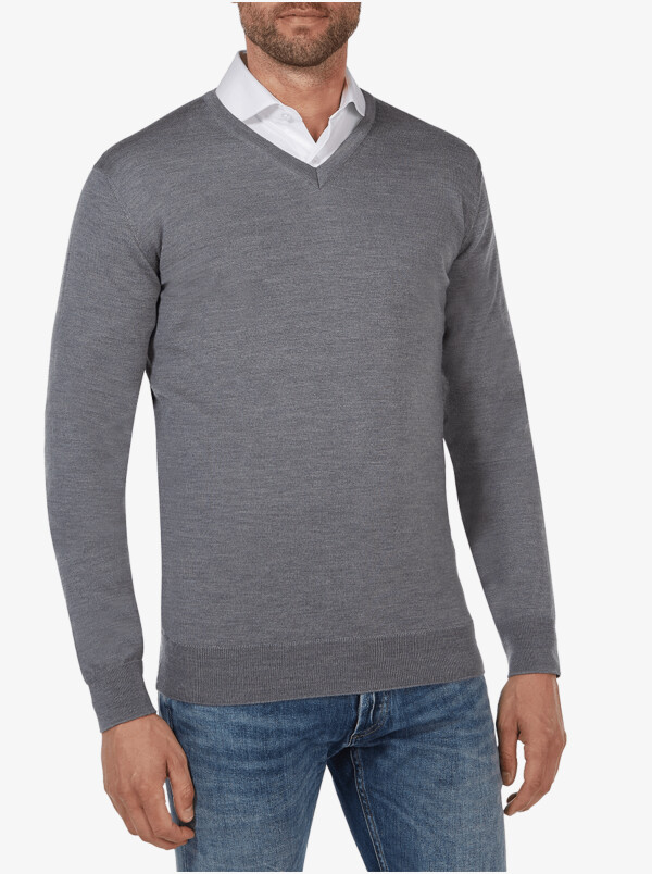 Kingston v-neck pullover, Mid grey