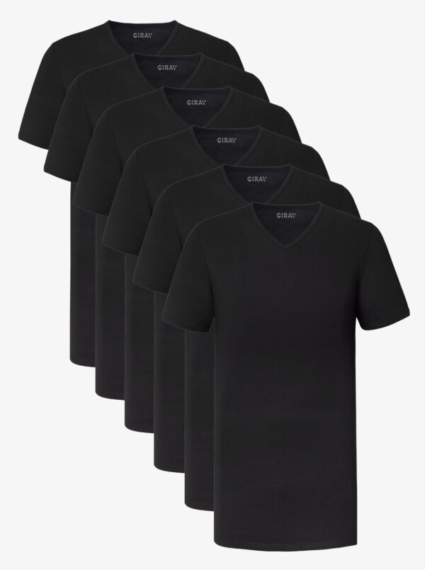 Barcelona Zwart 6-pack Lang T-shirt voor Mannen V-hals Slim Fit van Girav