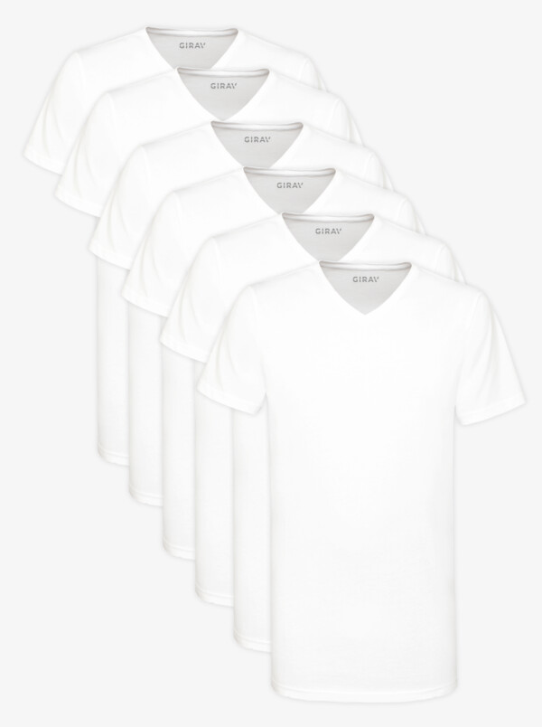 Lang Heren T-shirt Wit V-Hals Regular Fit 100% Katoen Melbourne 6-pack van Girav