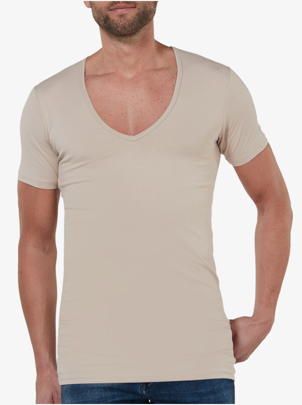 Extra Lang Wit Girav Milano Heren T-shirt 2-pack, Diepe V-hals, Slim Fit, Premium Amerikaans Katoen