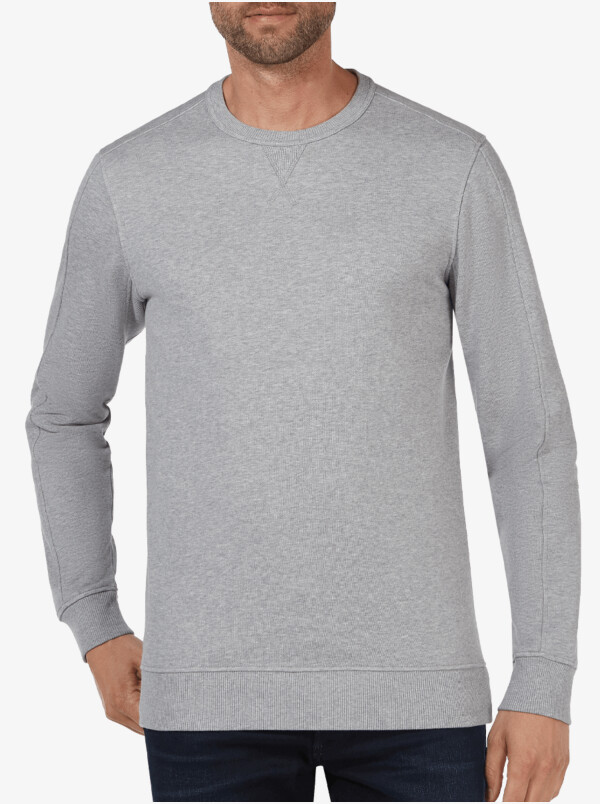 Girav Cambridge extra lange grijze ronde hals sweater. Super comfortabel en perfect voor lange mannen.